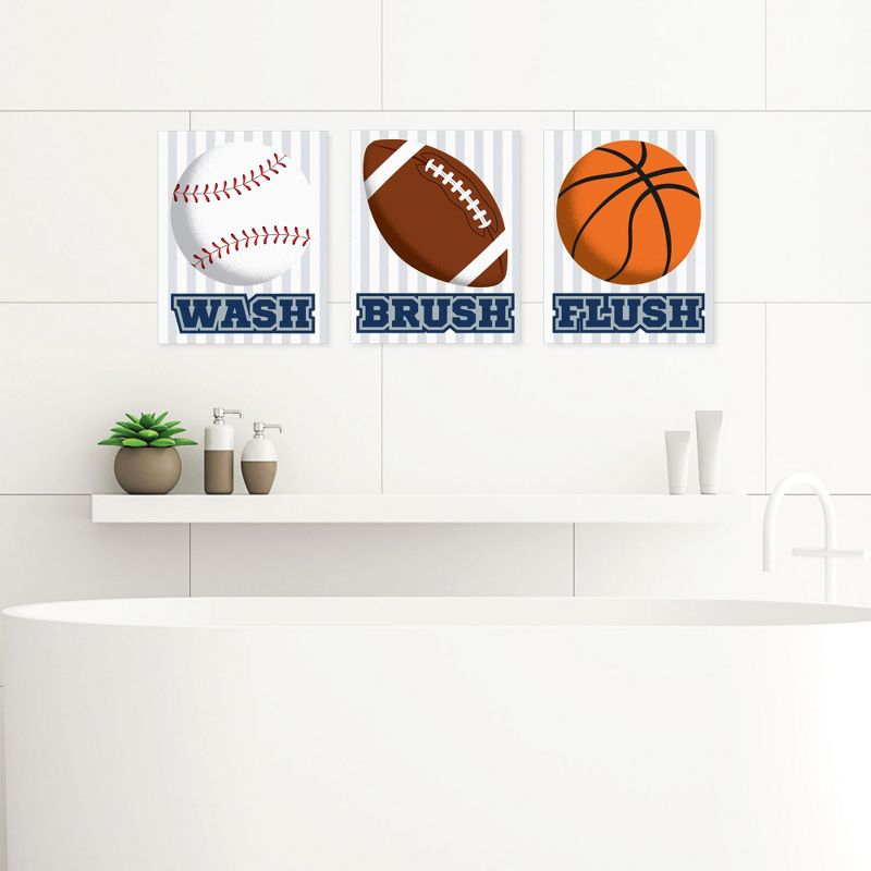 Big Dot of Happiness Go, Fight, Win - Sports - Unframed Wash, Brush, Flush - Bathroom Wall Art - 8 x 10 inches - Set of 3 Prints, 1 of 7