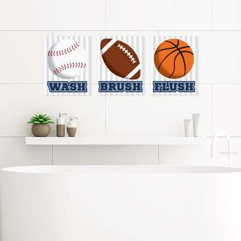 Big Dot of Happiness Go, Fight, Win - Sports - Unframed Wash, Brush, Flush - Bathroom Wall Art - 8 x 10 inches - Set of 3 Prints