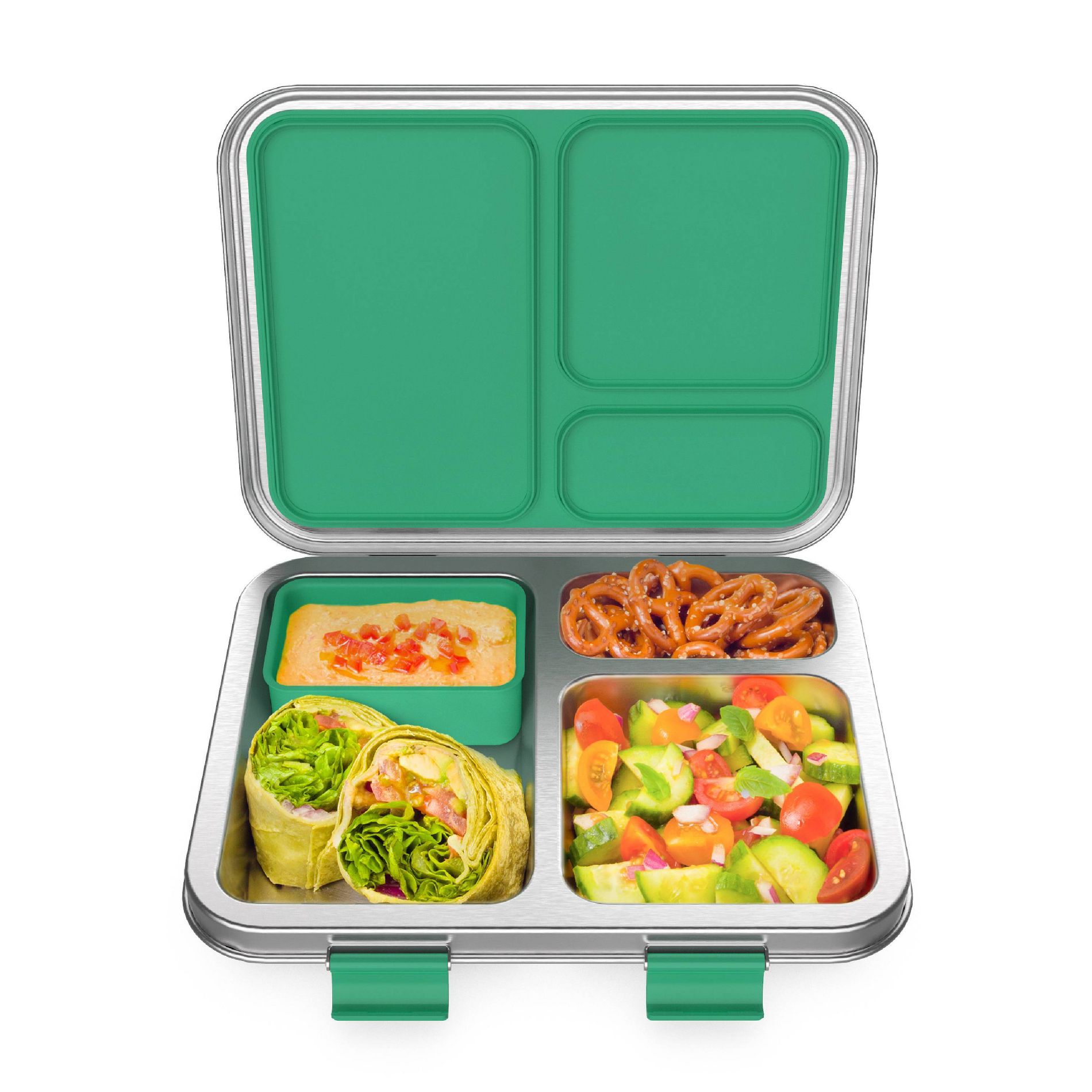 Bentgo Kids' Stainless Steel Leakproof 3 Compartments Bento-Style Lunch Box - Green