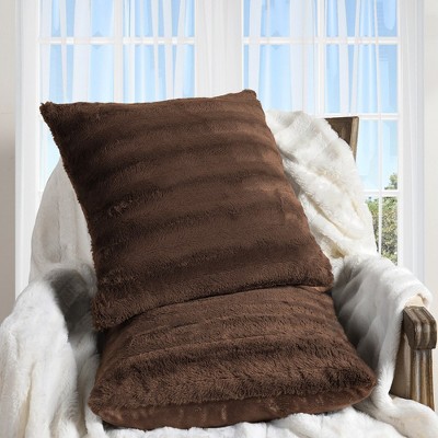 Cheer Collection Luxurious Faux Fur Throw Pillows Set of 2 - Chocolate (24" x 24")