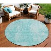 Teal Blue And Ivory Abstract Washable Indoor Outdoor Area Rug - 2 of 4