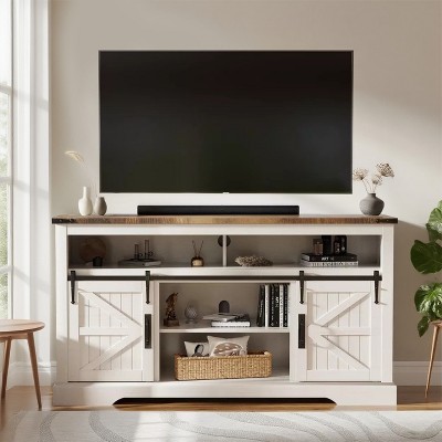 TV Stand for 65+ Inch TV, 33" Tall Farmhouse Entertainment Center with Sliding Barn Door, Wood TV Consoles for Living Room