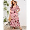 Womens Plus Size V Neck Wrap Maxi Dress High Waist Ruffle Summer Casual Dress with Belt - 4 of 4