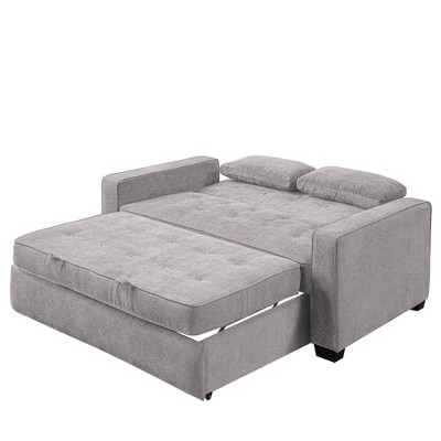 Light Gray Tufted Queen Convertible Sleeper Sofa with Wood Frame