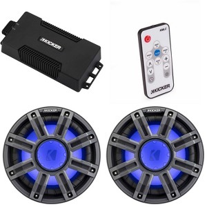 Kicker 48PXA6001 Weatherproof Powersport Mono Amp & (2) 10" 4 Ohm Premium Marine Subwoofer (Charcoal Grill ) Includes LED Remote - 1 of 4