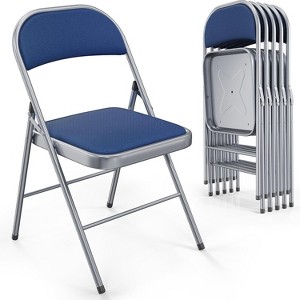 VINGLI 6 Pack Folding Chairs with Padded Seats, Metal Frame with Fabric Seat & Back, Capacity 350 lbs, Blue, Set of 6 - 1 of 4