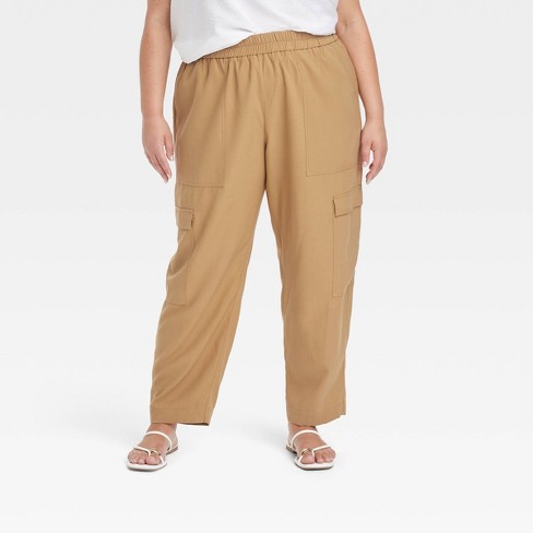 Women s High rise Ankle Cargo Pants A New Day Tan Xxl Target