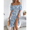 Women's Summer Floral Dresses Ruffle Puff Short Sleeve Square Neck Flowy A Line Midi Dress - 4 of 4