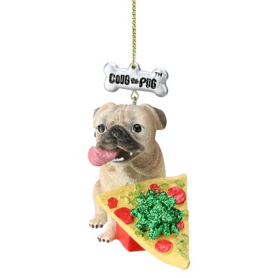 Kurt S. Adler 3.75” Doug the Pug Pizza Present Christmas Ornament - Beige/Yellow