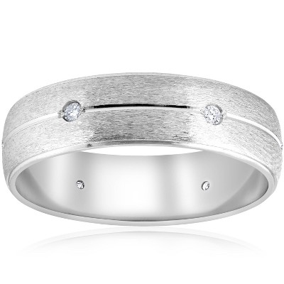 Pompeii3 Mens 14K White Gold Brushed Diamond Wedding Band Ring