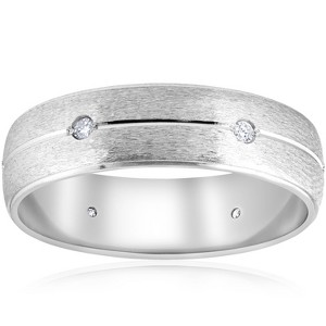 Pompeii3 Mens 14K White Gold Brushed Diamond Wedding Band Ring - 1 of 4