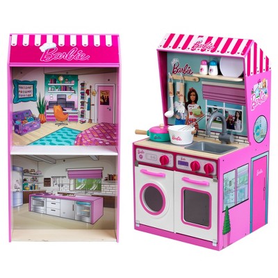 Costway 2-in-1 Double Sided Kids Toy Tools Kitchen Playset & Dollhouse W/  Accessories & Furniture : Target