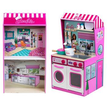 Theo Klein 2 In 1 Barbie Wooden and Metal Toy Kitchen and Dollhouse with Pretend Washing Machine and Oven for Kids Ages 3 and Up