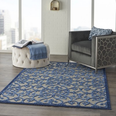 Aloha Grey/Blue Synthetic 3'6" x 5'6" Reversible Outdoor Rug