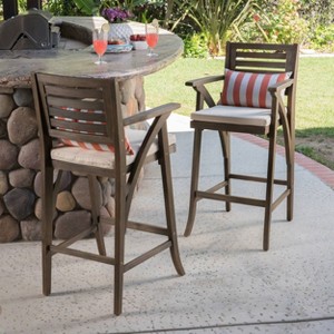 Hermosa 2pk Acacia Wood Bar Stools: Water-Resistant Patio Counter Chairs - Christopher Knight Home - 1 of 4