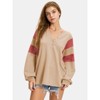 EXLURA Women's Oversized V Neck Henley Shirt Patchwork Color Block Sweatshirt Long Sleeve Button Pullover Tunic Tops - 3 of 4