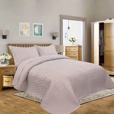 PiccoCasa 3 Pieces Stripe Lightweight Comfortable Polyester Coverlet Bedspread Set