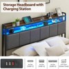 Bed Frame with Headboard and 2 Storage Drawers, Upholstered Platform Bed Frame with Chargin Station and LED Lights, Heavy Duty, No Box Spring Needed - 3 of 4