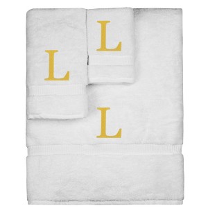 BC BARE COTTON Monogrammed Towel Set, Personalized Gift, Set of 3 - White - Gold Block - 1 of 4