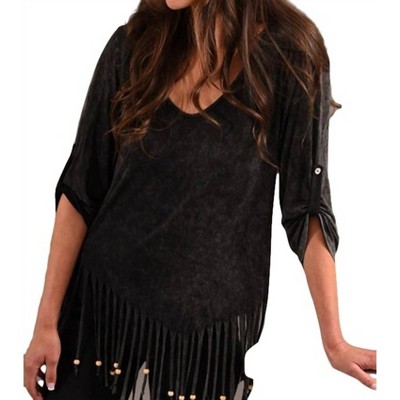 Women's Stone Wash Cut Out Fringe Top - ANGEL
