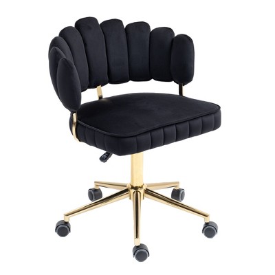 Vynxaria Modern Velvet Accent Desk Chair, Adjustable Swivel Task Chair with Wheels for Home Office, Black