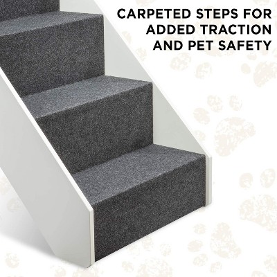 Adjustable White Wood Pet Steps with Carpeted Treads