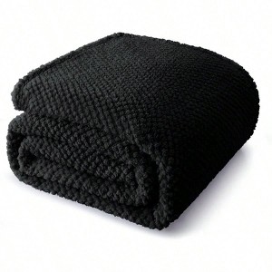 King Size Fuzzy Fleece Blanket, 90x104 Inch, Fluffy Warm Soft Jacquard Blanket for All Seasons, Lightweight and Cozy, Black - 1 of 4