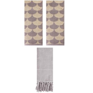REGALWOVEN 3 Packs Cotton Geometric and Solid Absorbent Soft Hand Towel for Bathroom Kitchen - 1 of 4