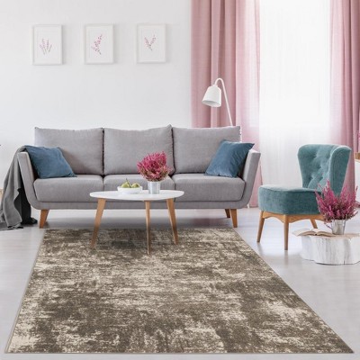 Beige Abstract Synthetic 2' x 7' Area Rug