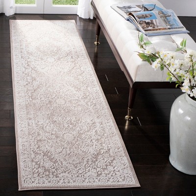 Beige and Cream Floral Motif Runner Rug