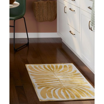 Gold and White Rectangular Washable Non-Slip Decorative Rug