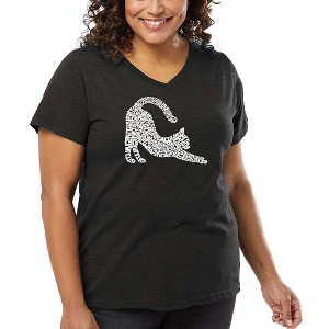 LA Pop Art Stretching Cat - Women's Word Art V-Neck - 1 of 4