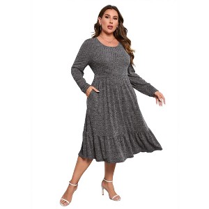 BLUEMING Womens Plus Size Ribbed Knit Sweater Dress Long Sleeve Square Neck Flowy Comfy Casual Dress - 1 of 4