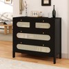 Natural Rattan Buffet Sideboard Cabinet 4 Drawer Dresser Boho Chest of Drawers with Golden Handles Wood Storage Cabinet Oak or Black - 2 of 4