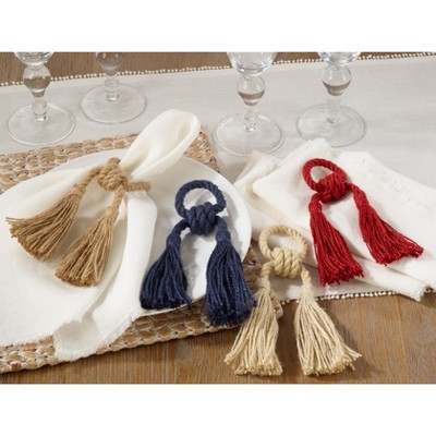 Saro Lifestyle Table Napkin Rings With Rope and Wood Design (Set of 4)