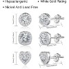 Sterling Silver CZ Stud Earrings Set - Round/Heart/Square Halo Designs for Women & Girls, Large Sparkling Studs - 4 of 4