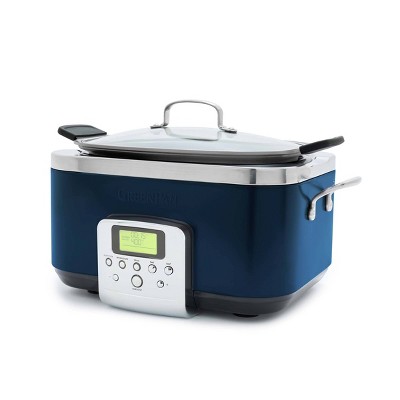 GreenPan 6qt Ceramic Slow Cooker Oxford Blue: Nonstick, Digital Timer, Dual Cook Cycles, Dishwasher-Safe Parts