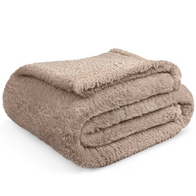 Cozy Sherpa Fleece Throw Blanket in Taupe - Lightweight & Machine Washable