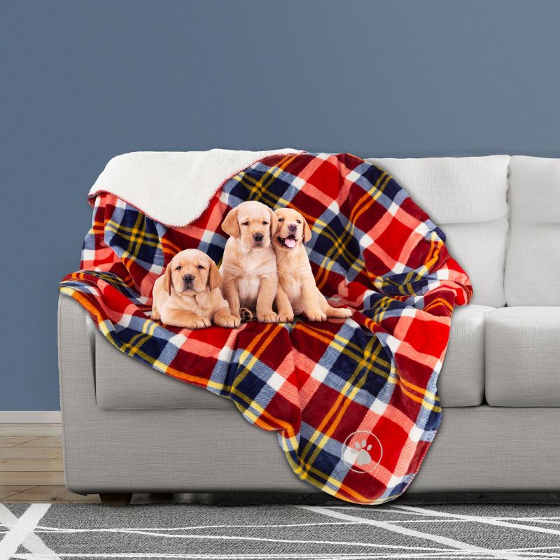 Waterproof Pet Blanket - 50x60 Reversible Plaid Throw Protects Couch, Car, Bed from Spills, Stains, or Fur - Dog and Cat Blankets by Petmaker (Red), 4 of 9