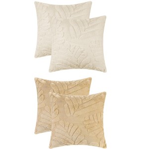 Unique Bargains 4 Pcs Solid Basho Leaf Pattern Soft Fluffy Plush Square Pillowcase - 1 of 4