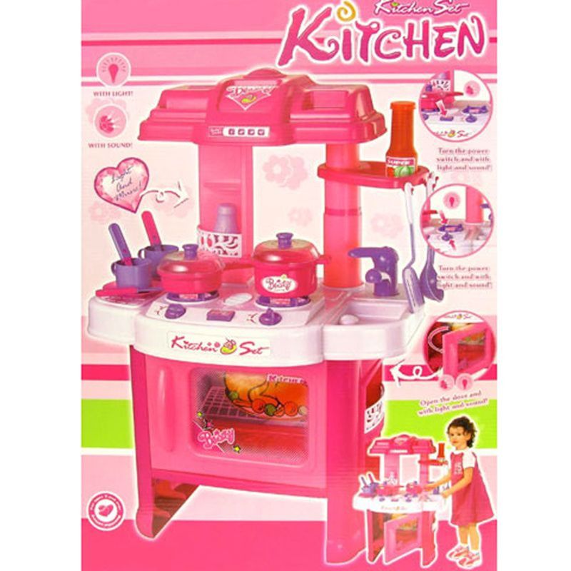 Insten Pink Play Kitchen Pretend Cooking for Kids and Toddlers, 16 x 10 x 24 in, 2 of 4