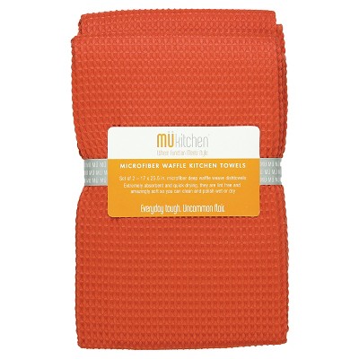 2pk Waffle Microfiber Kitchen Towels Coral - Mu Kitchen : Target