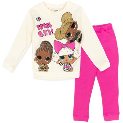 L.O.L. Surprise! Diva Fierce Queen Bee Big Girls Fleece Fashion Pullover Sweatshirt and Pants Set Pink / White 14-16