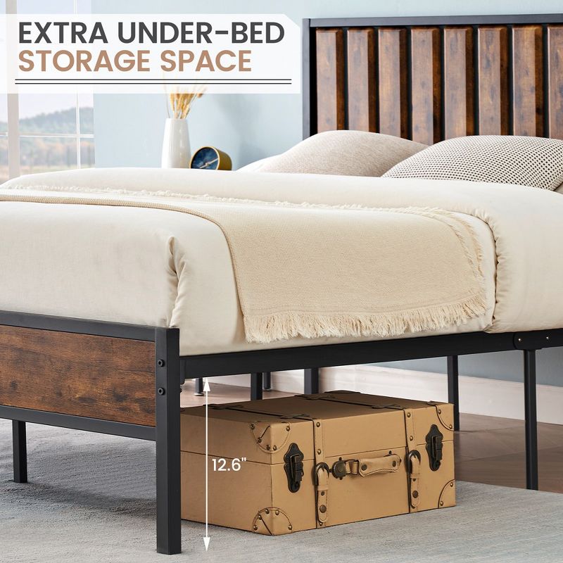 Whizmax Bed Frame with Wood Headboard, Noise-Free, No Box Spring Needed, Brown, 4 of 8