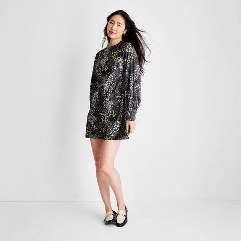 Women's Long Sleeve Satin Mini Dress - Future Collective™ with Reese  Blutstein Navy Blue Floral 16