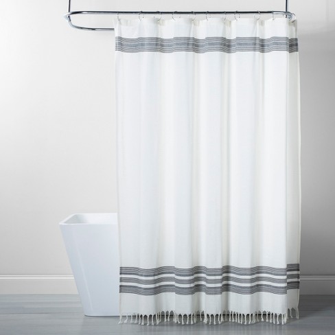 Stripe Fringe Shower Curtain White/Gray - Threshold™ : Target