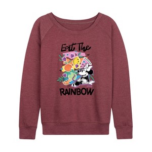 Women's - Disney - Eat the Rainbow Minnie Lightweight French Terry Wide Neck Long Sleeve Shirt - 1 of 4