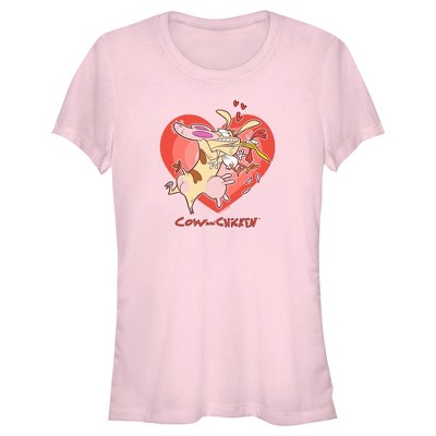 Junior's Women Cow And Chicken Valentine's Day Heart Hug T-shirt : Target