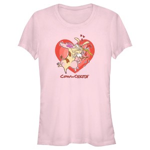 Junior's Women Cow and Chicken Valentine's Day Heart Hug T-Shirt - 1 of 4