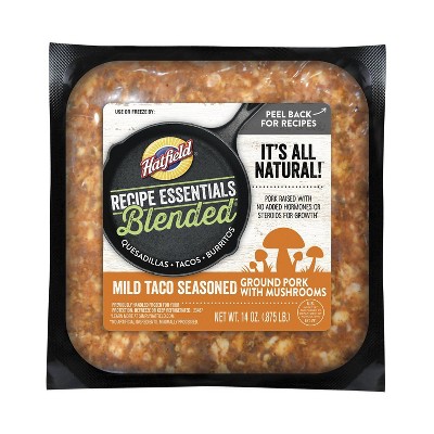 Hatfield Recipe Essentials Blended Mild Taco Seasoned Ground Pork with Mushrooms - 14oz